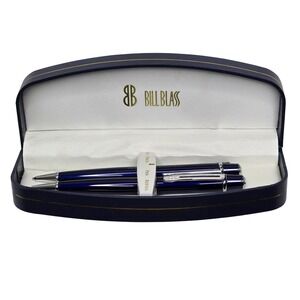 Bill Blass Blue Chrome Ballpoint Pen Mechanical Pencil Set Refills BB0091RF